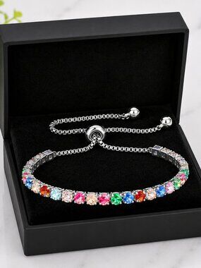 🌈 18K White Gold Plated Rainbow CZ Tennis Bracelet ✨